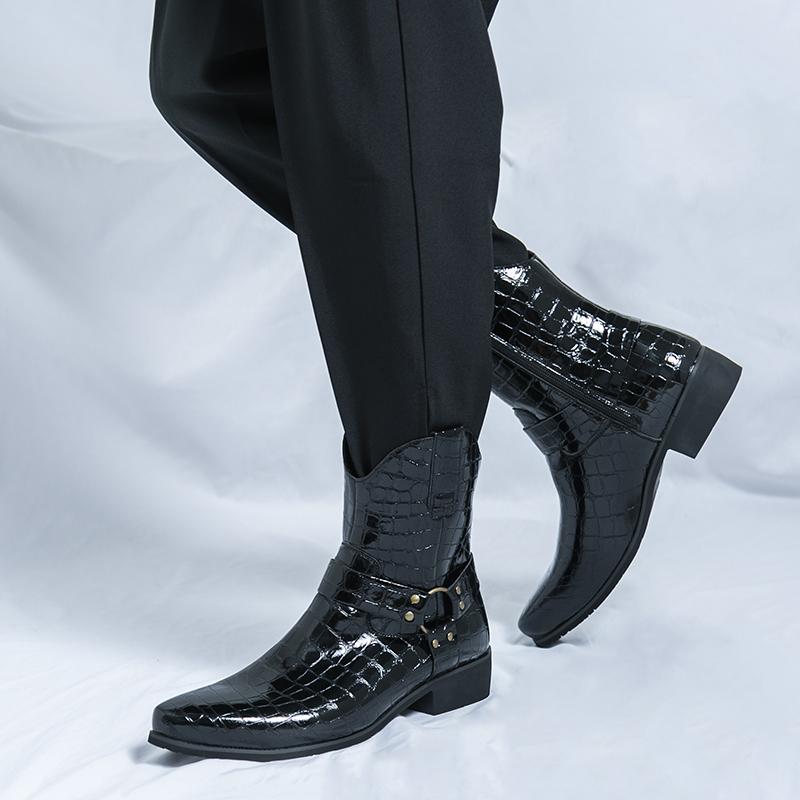 Fashion Men's Alligator Pattern Pointed Business Casual Ankle Boot Fashion Male Winter New Comfortable Chelsea Leather Shoes
