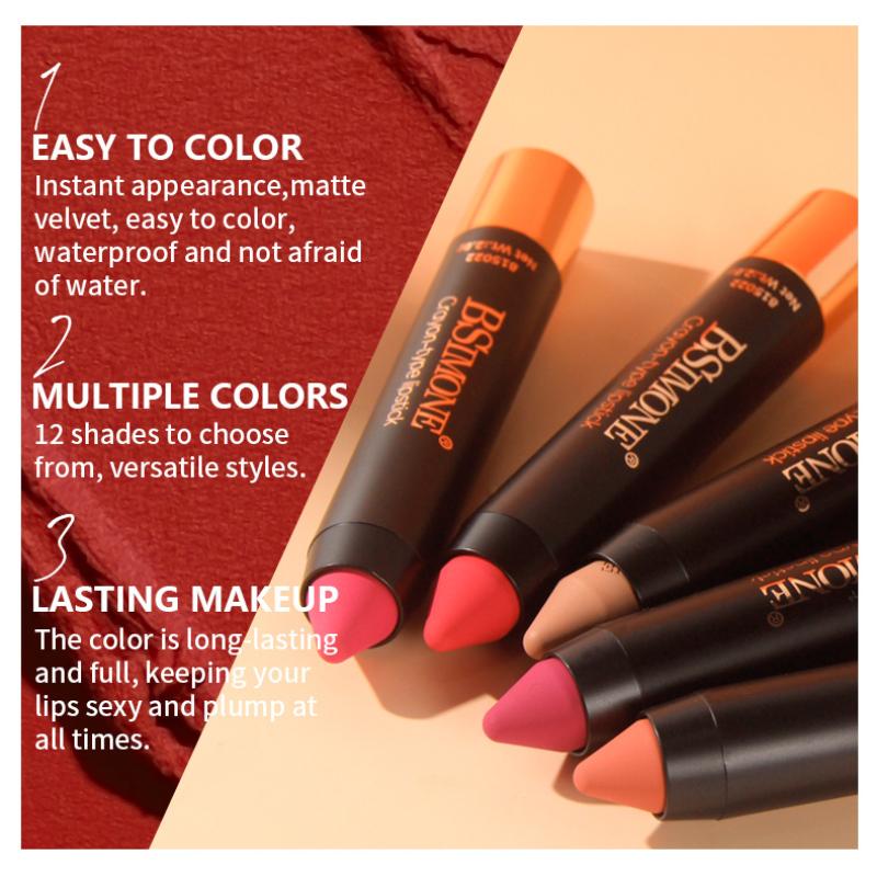 Bsimone Matte Lipstick Multicolor Non Fading Long-Lasting Velvet Lipstick Waterproof Non Stick Cup Lip Gloss Makeup
