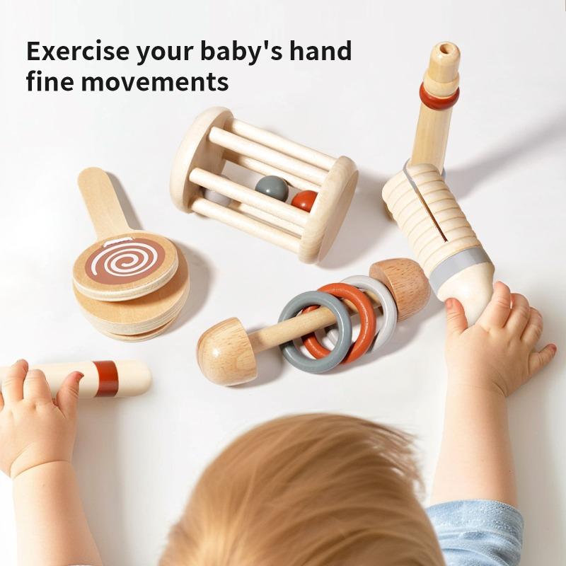 5Pcs Baby Musical Instruments Toy Sets Wooden Montessori Early Tactile Educational Music Toy Sets For Newborn Toddler Birthday Gifts