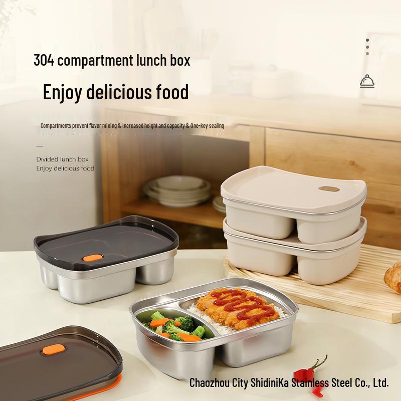 304 Stainless Steel Food-Grade Lunch Box with Lid for Students and Office Workers - Compartmented Takeaway Meal Container, Fresh-Keeping Seal