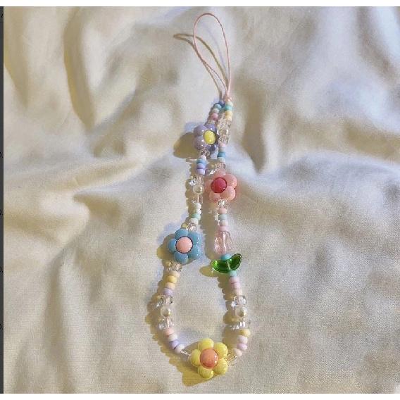 Acrylic Flower Shape Bead Mobile Phone Strap Chain Women Girl Sweet Cellphone Jewelry Accessory For Telephone Lanyard Decoration 1