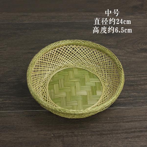 Green Bamboo Woven Nest Fruit Basket, Handmade Snack Tray for Tabletop, Rustic Home Decor Storage