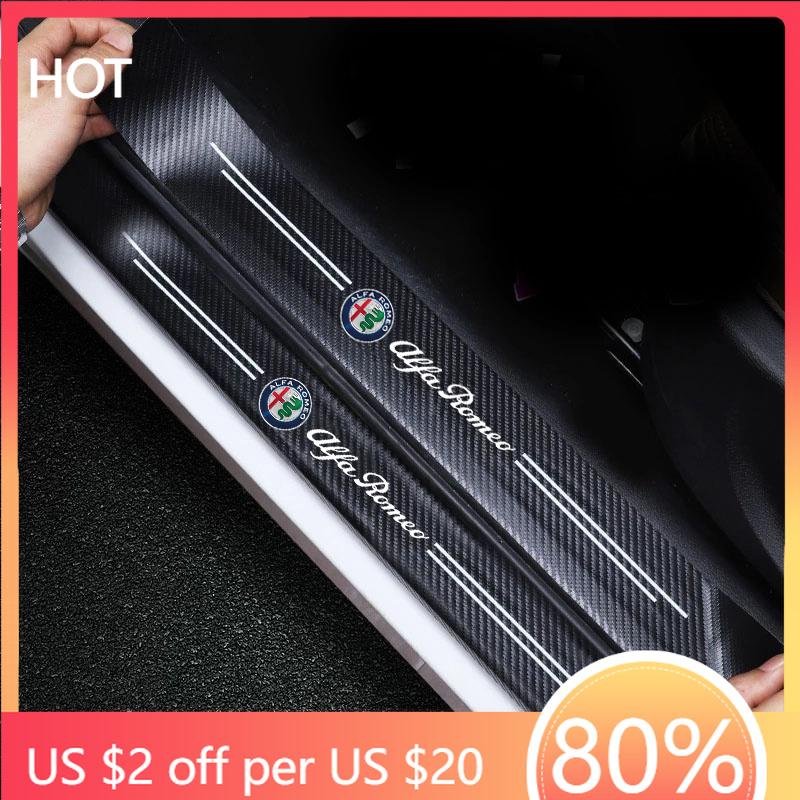 Hub Caps For Alfa Romeo Giulietta 159 Mito Giulia Stelvio 147 Car Door Sill Plate Protective Sticker Carbon Fiber Anti Scratch AZ
