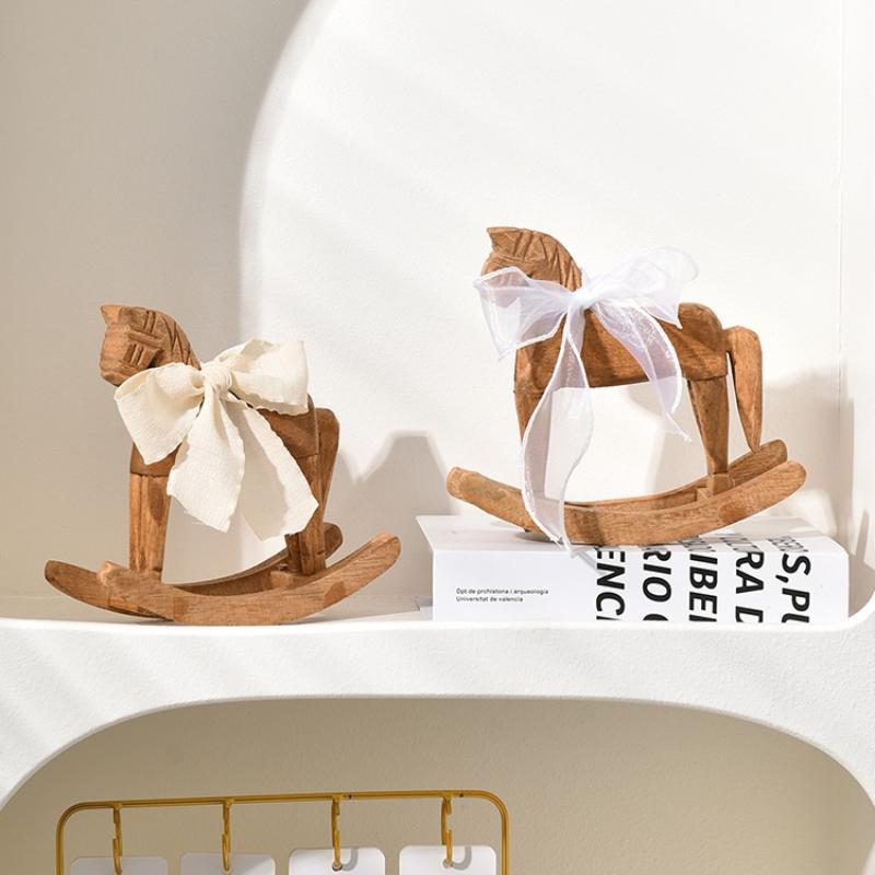 Creative Hand Carved Wooden Horse Series Retro Style Rocking Horse Desktop Decoration Ornament For Friends Commemorative Gift