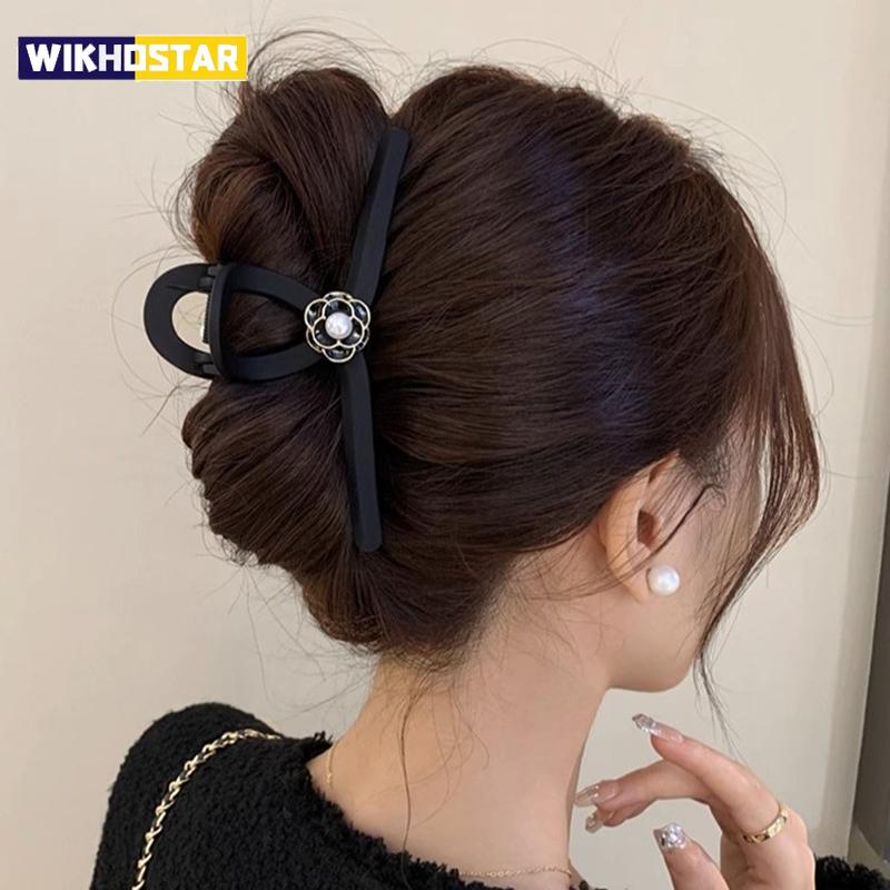1pc black matte camellia grab clip large elegant French hair clip, the back of the head coil hair premium shark clip hair grip