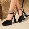 Waterproof table Baotou temperament Royal sister Muse hollow one-word buckle with black high-heeled single shoes