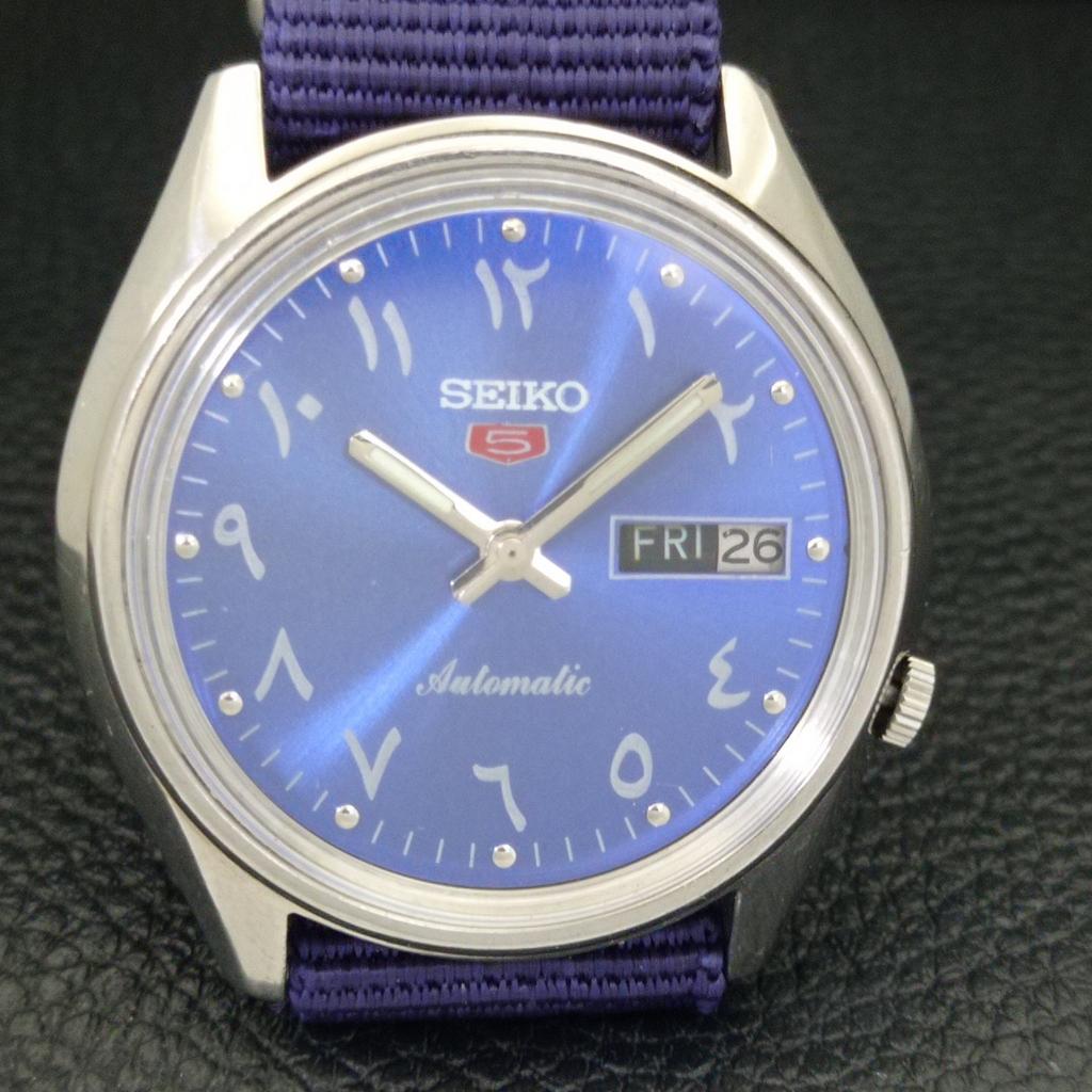 Seiko 5 AUTOMATIC 7019A VINTAGE JAPAN MENS ARABIC BLUE DIAL WATCH A701457-5 R206b-a701457