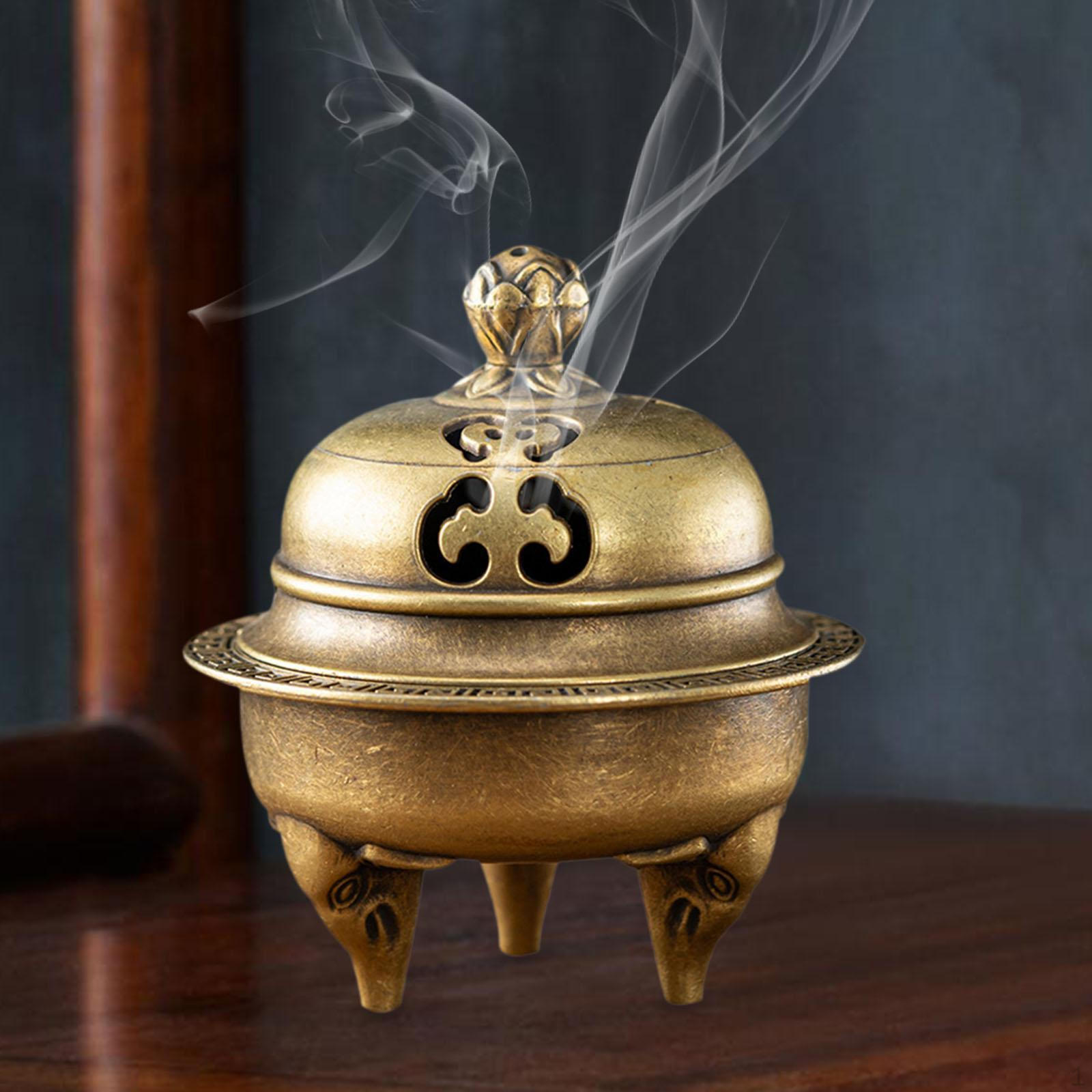 

Burner Holder Bowl with Lid Hollowed Out Chinese Metal Small for Home Bookshelf Tea Room Cabinet