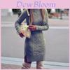 Elegant Geometric Pattern Long Sleeve Knitted Dress With High Neck For Women