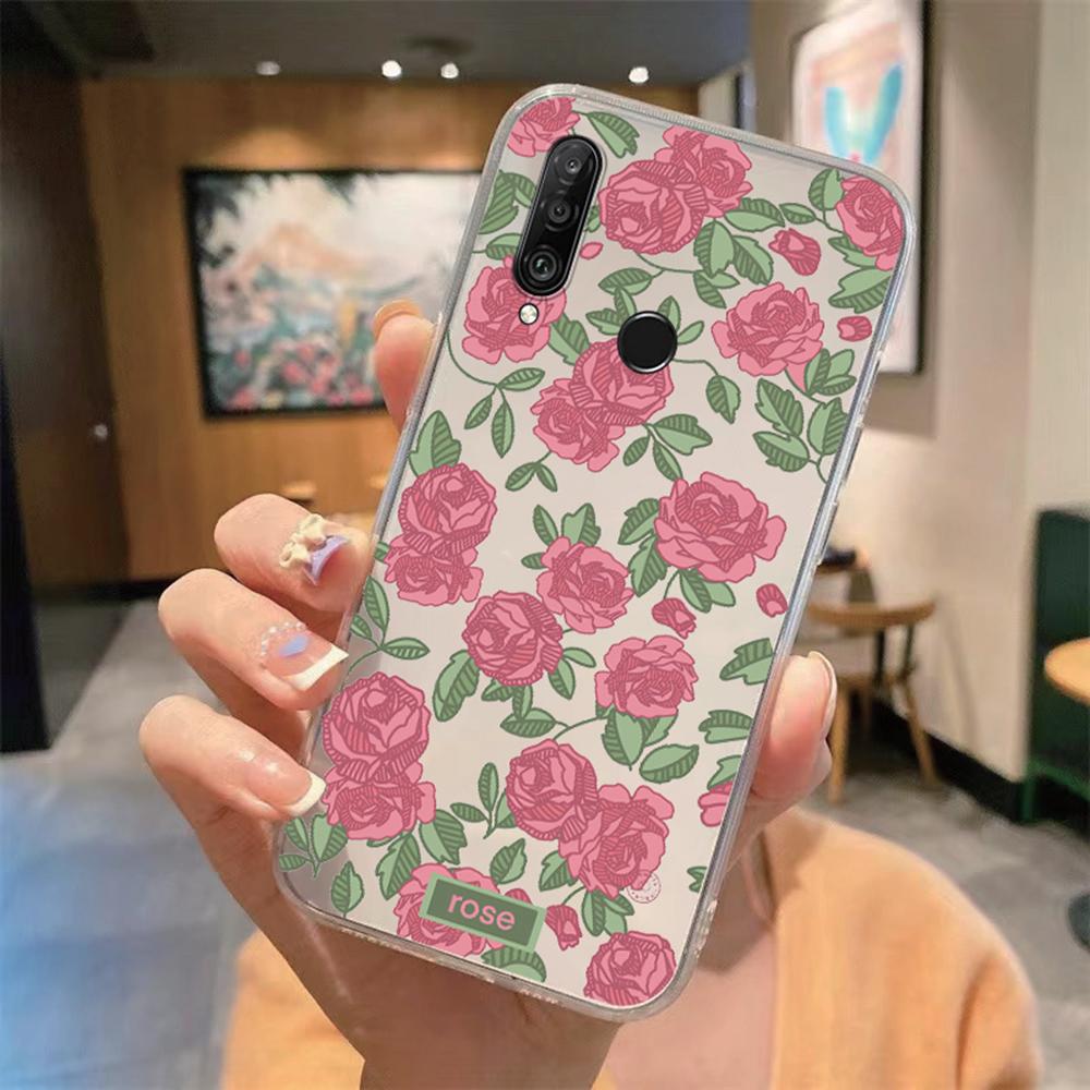 Flower Romantic Lace Pattern Phone Case For Huawei P30 P20 Lite Mate 20 Y6 Y7 P Smart 2019 Honor 20 50 Clear Transparent Cover