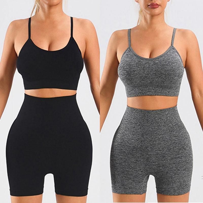 Damen Träger-Tanktop mit hochtaillierten Shorts Enganliegendes Fitness-Set