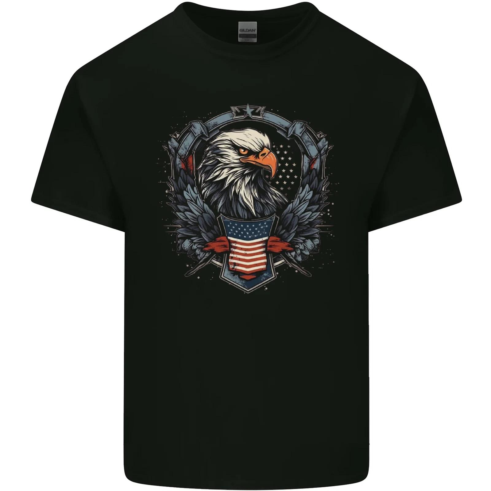

American Eagle With USA Flag Shield Kids T-Shirt Childrens S