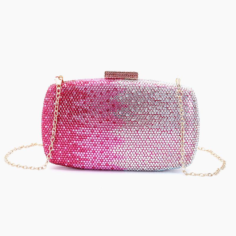 Dazzling Diamond Women Evening Bag Wedding Prom Clutch Crystal Bridal Handbags 7 Colors Green/Red Long Chain Female Party Purse