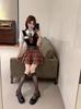 Preppy Style Petite JK Uniform Set: Slimming Bow Tie Shirt & High Waist Cake Skirt Two-Piece
