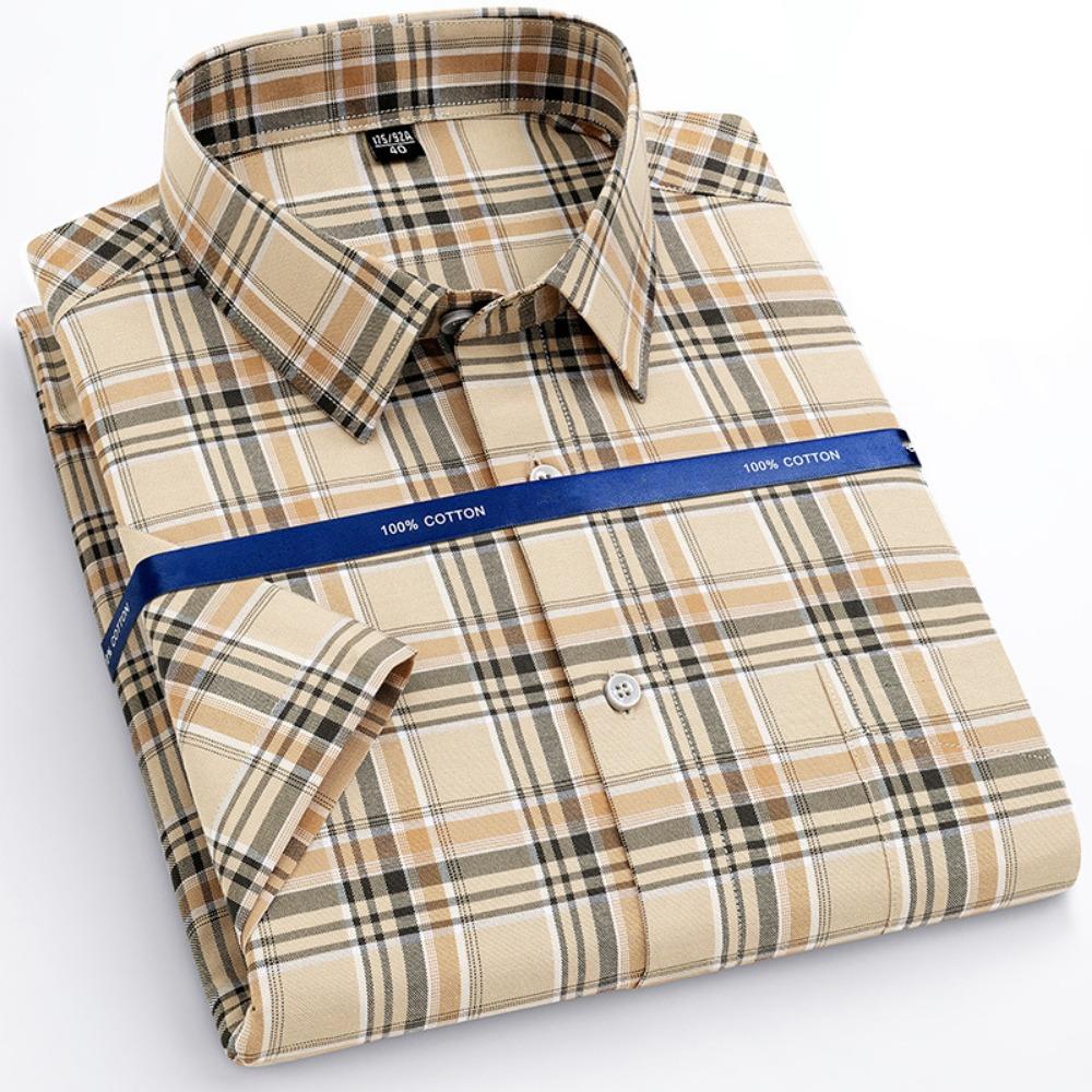 Men's Shirt Short Sleeved Spring Autumn 100% Cotton Shirts Comfortable Breathable Business Casual Stripe Color 38-53