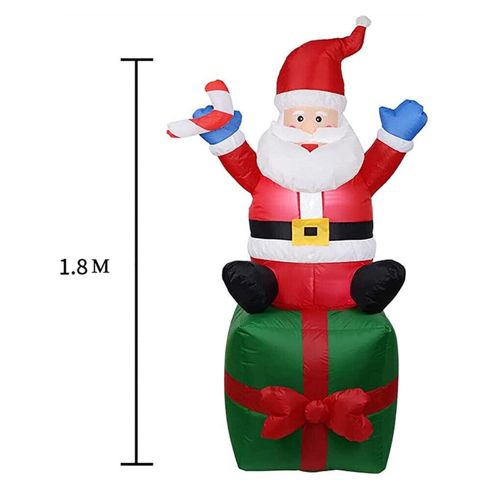Christmas Outdoor Large Decoration 180cm Santa Claus Sitting On The Gift Box Balloon With Light Up LED Xmas Garden Yard Decor