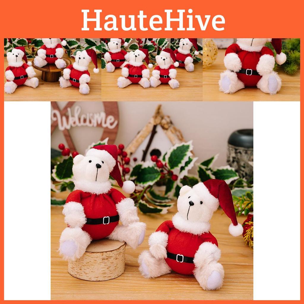 Adorable Plush Christmas Bear Figurine Soft Cute Holiday Decor For Kids Gifts