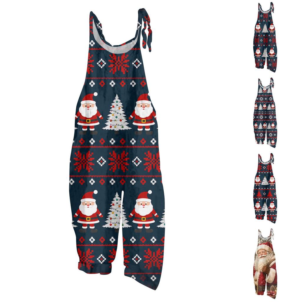 Women's Casual Floral Print Cotton Linen Loose Fit Retro Suspender Jumpsuit