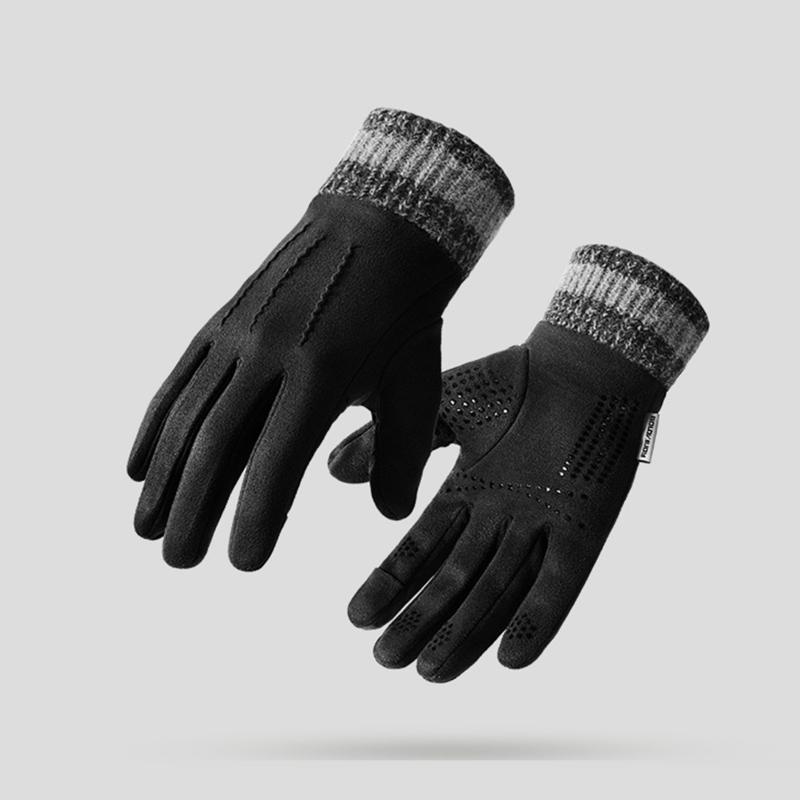 

Зимние замшевые перчатки для улицы, ветрозащитные перчатки с откидным пальцем и сенсорным экраном, мужские зимние утепленные перчатки для вождения, мужские подарки чёрный