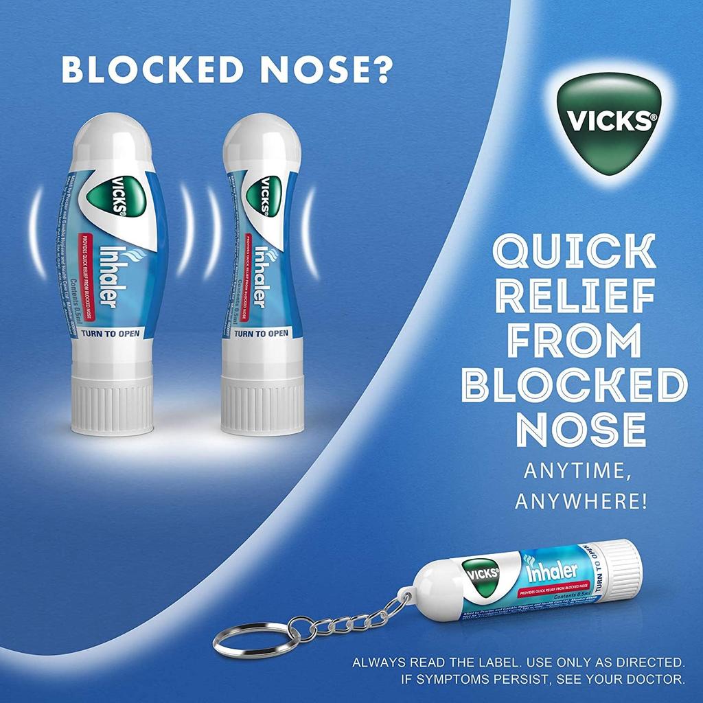 Vicks Inhaler Keychain 0.5 Ml Pack of 1 Quick Relief Nasal Inhaler for Blocked Nose