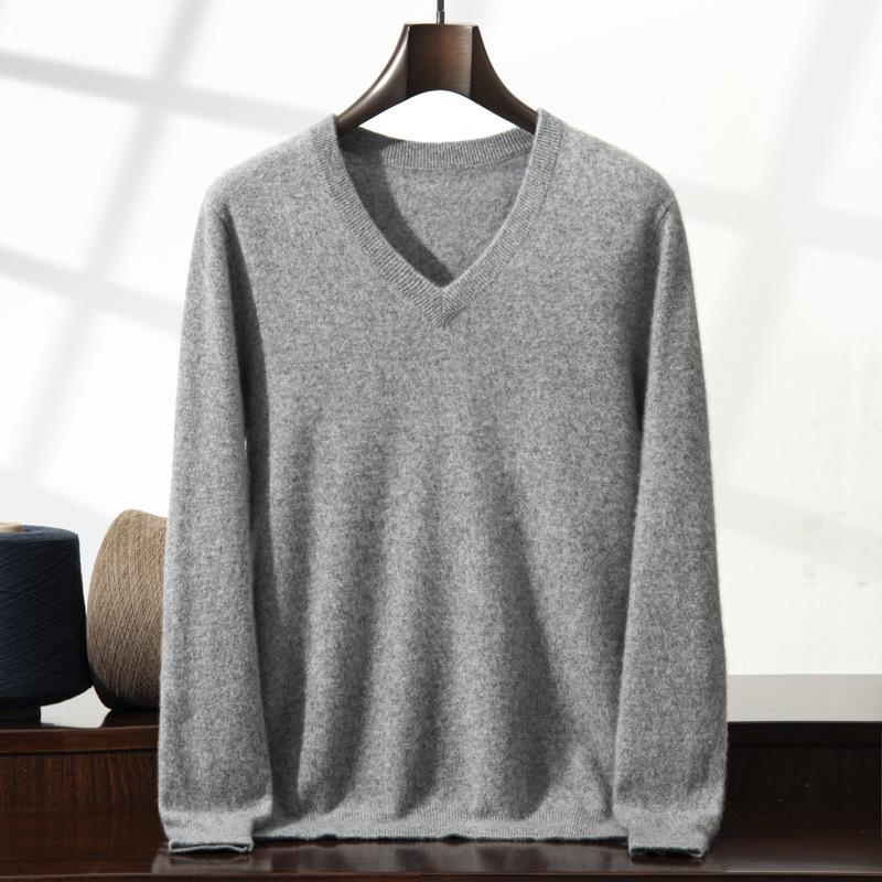 New V-neck cashmere sweater men's middle-aged and young solid color sweater loose knitting