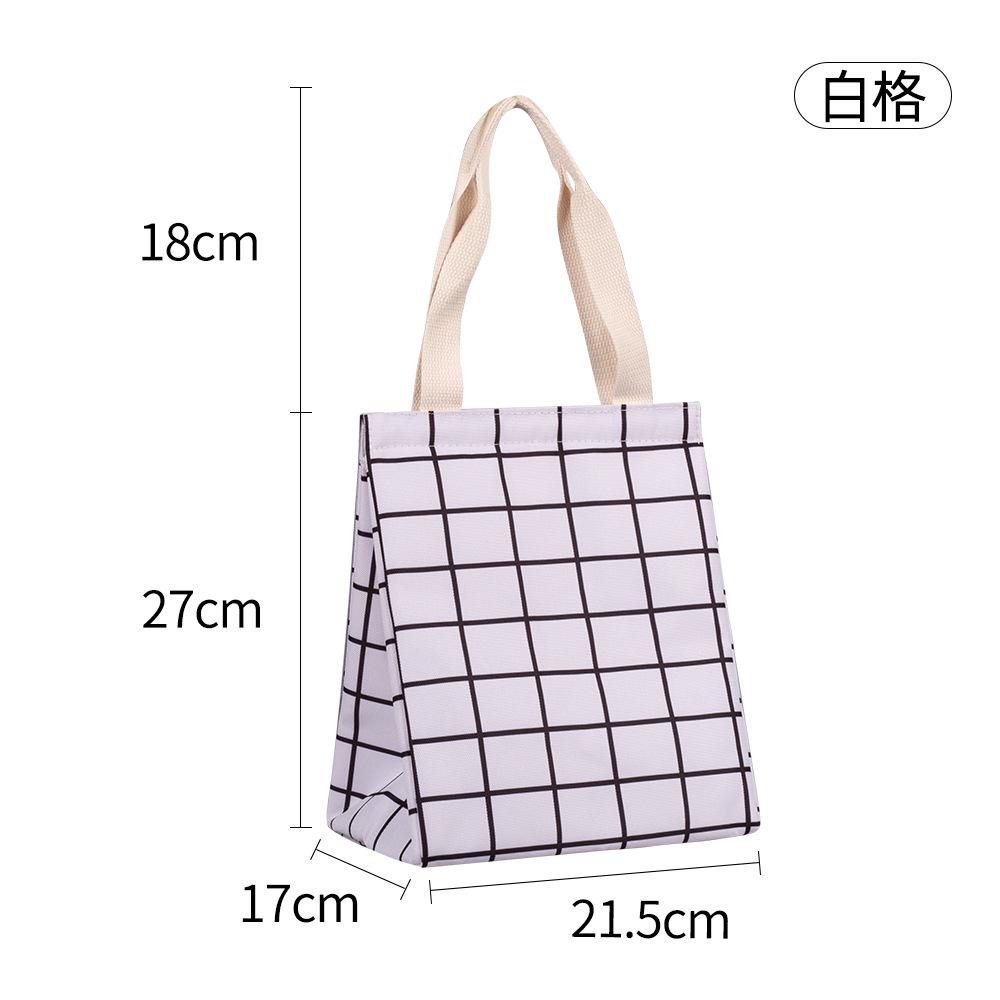 1pc Simple Lattice Pattern Lunch Storage Handbag Waterproof Aluminum Foil Lightweight Insulated Picnic Bag For Women Men