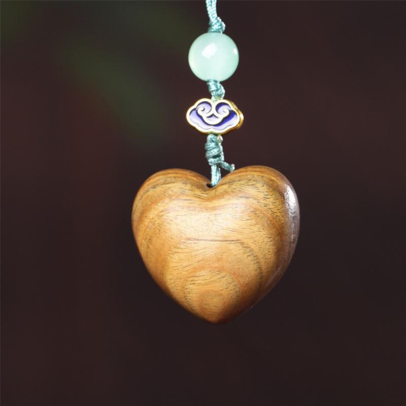 Heart-Shaped Red Sandalwood Wooden Phone Charm Keychain Ornament