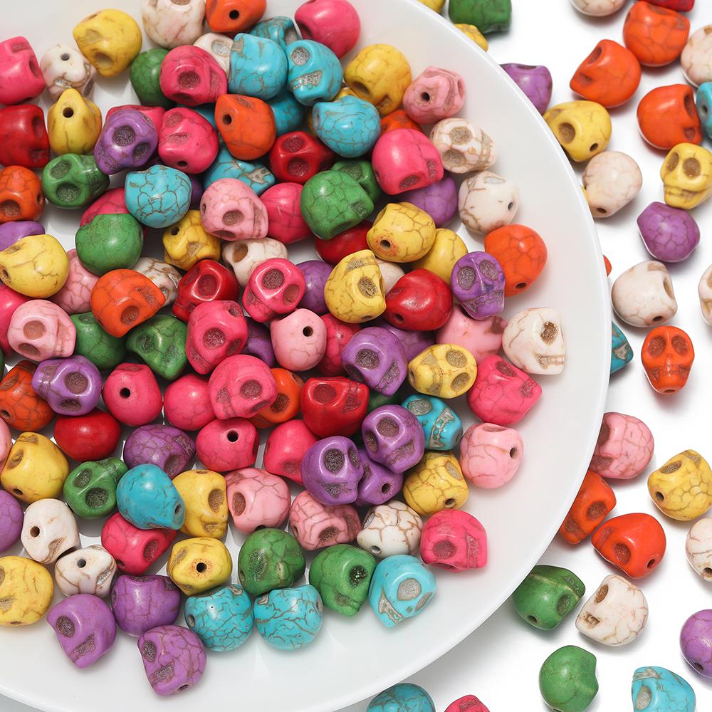 20pcs/Lot Colorful Stone Skull Beads Synthetic Turquoise Spacer Bead for Bracelet Necklace DIY Jewelry Making Accessories