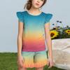 Summer Girls Cute Suit Flying Sleeves T-shirt Top + Ruffled Shorts Daily Outdoor Wear Cute Casual Fashion 2-Piece Set