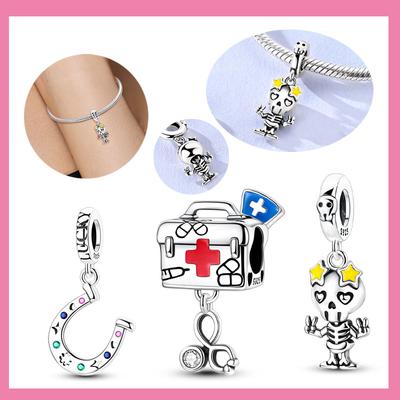 Kupfer-Anhänger Rotes Kreuz Medizinische Box Stethoskop Skelett Perlen Anhänger Passend für Original-Armband DIY Schmuck Für Frauen