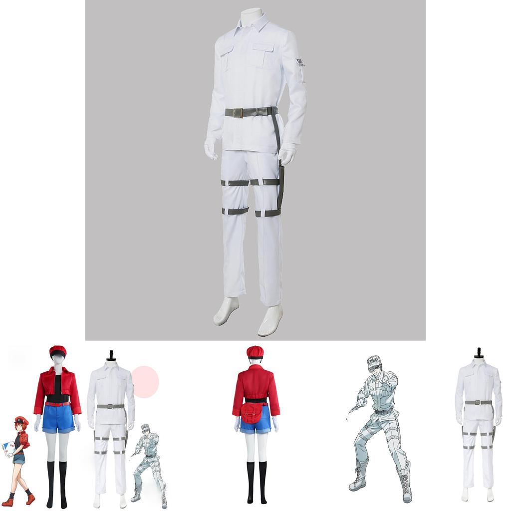 Sada kostýmů pro cosplay červených a bílých krvinek z Cells At Work z polyesterové látky pro fanoušky anime a cosplayerů
