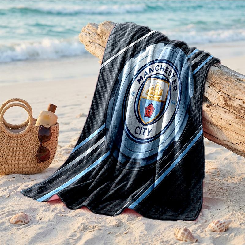 Manchester City Baskılı Mikrofiber Plaj Havlusu Hızlı Kuruyan Emici Büyük Havlu Plaj Yüzme Seyahat İçin