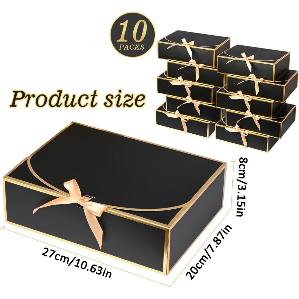 10 Scatole Regalo Grandi in Foglia Oro con Coperchio Confezioni Scatola Festa Scatola di Proposta Lussuosa per Damigelle Scatole Regalo con Nastri Scatole Pieghevoli per Bomboniere Festa