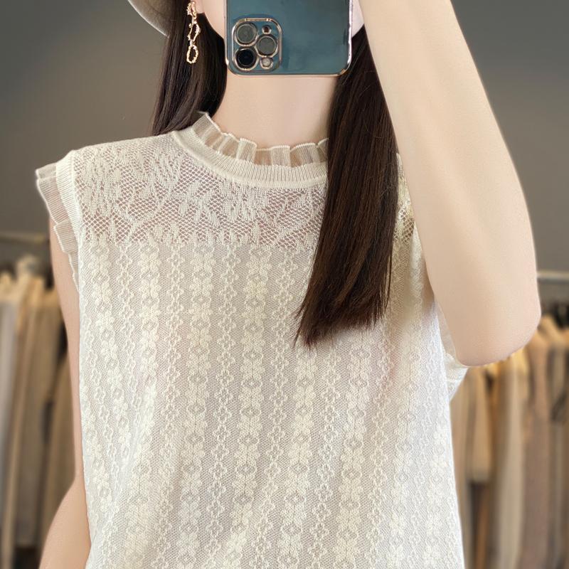 Women T-shirt Vest Wool Tank Summer Knitted T-shirt Sleeveless Basic Tees Knit Top O-neck Female