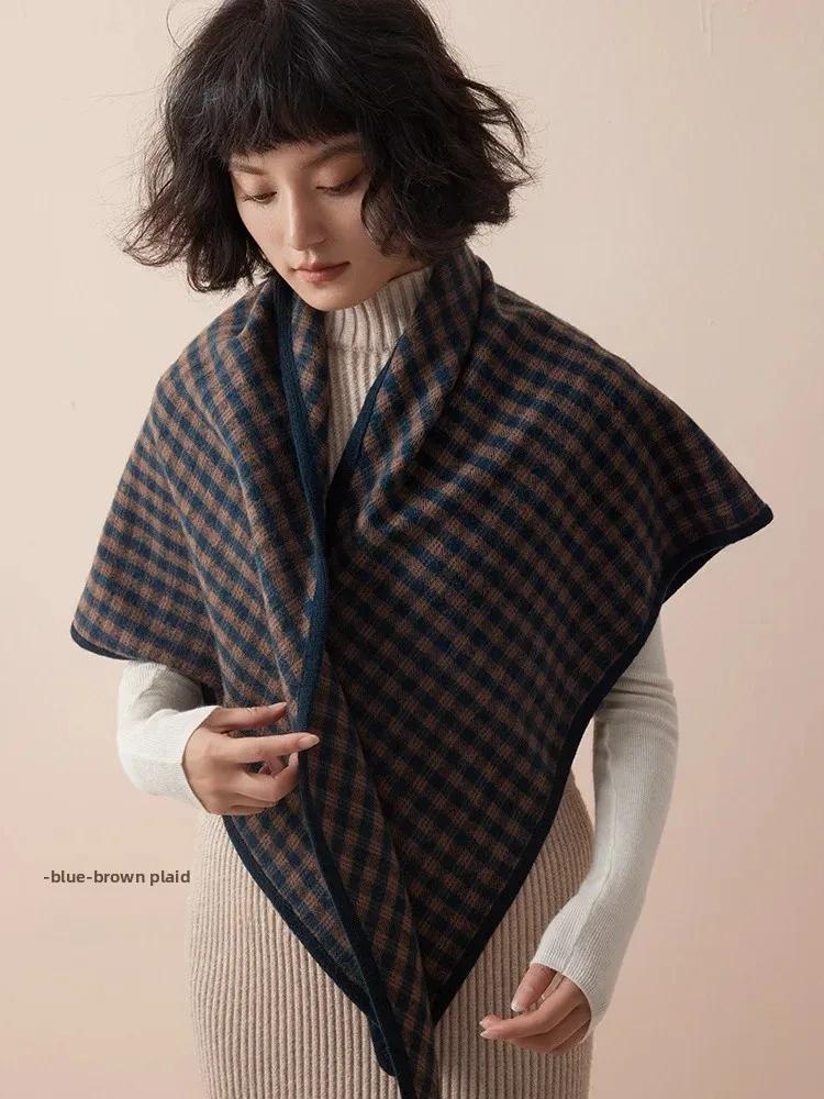 Korean Style Double Sided Plaid 100% Wool Thick Scarf Autumn Winter Warm British Style Checkered Shawl Neck Warmer For Men Women