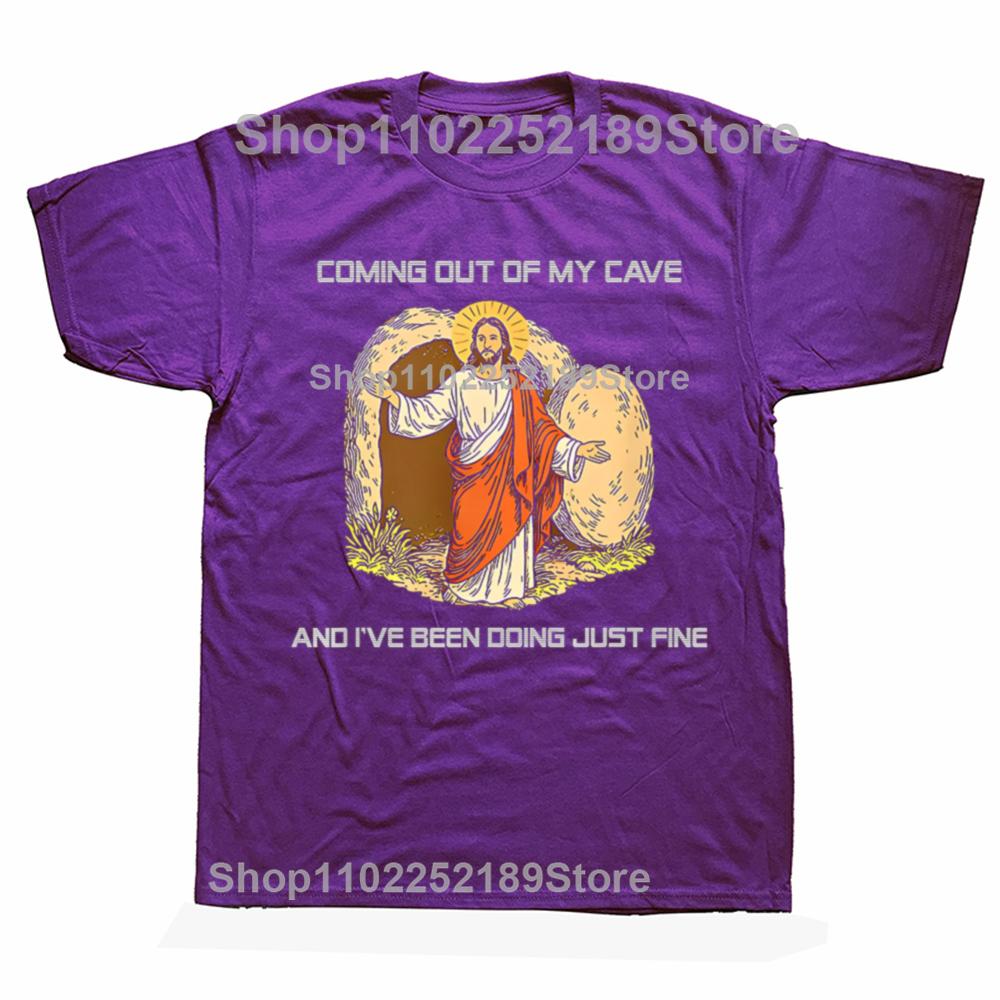 

Funny Jesus Coming Out of My Cave and Ive Been Doing Just Fine Tshirts Casual Tshirt 100 Cotton Loose Oversized T Shirt 4XL