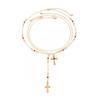 Strasskreuz & Blume Kristall Halsketten Set - Kupferbeschichtete Eisenkette, 3 Teile