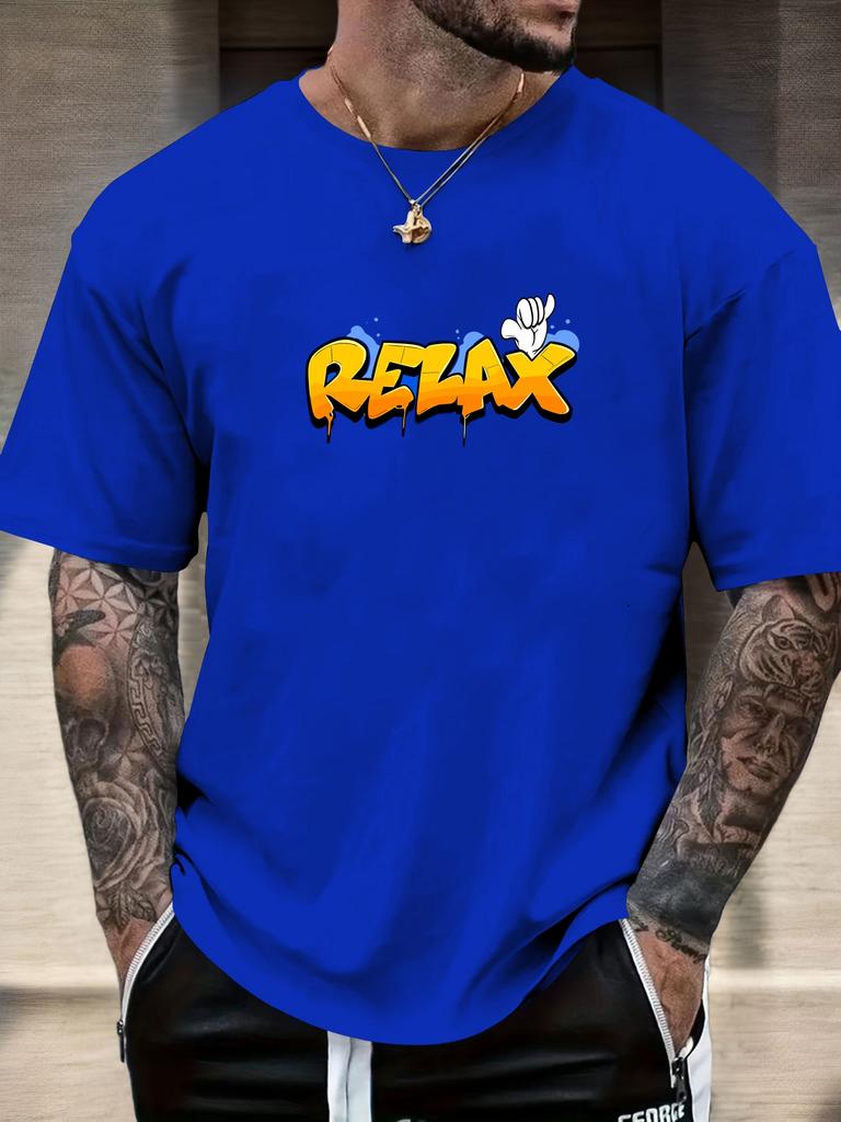 Mens Casual Tshirt Graffiti Relax Print Short Sleeve Round Neck Breathable Soft Oversized Trendy Daily Wear Tee