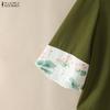 ZANZEA Women Elegant Casual V-Neck Pring Splice 3/4 Sleeve Loose Blouse
