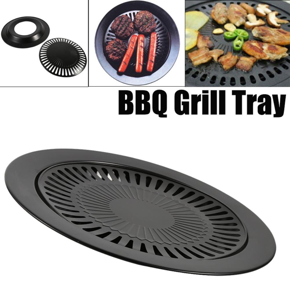Iron BBQ Grill Pan Round Grill Rack Reusable Korean BBQ Grill Pan  Tourist Picnic Camping