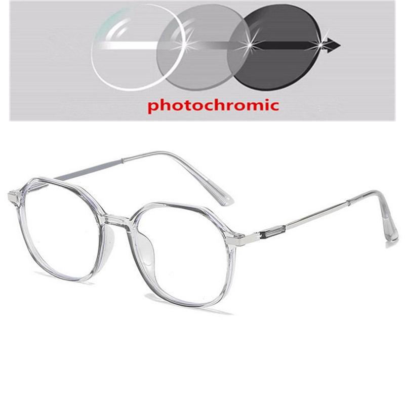 Transparent Pink Frame Polygon Anti Blue Light Myopia Glasses Finished Women Stundent Prescription Spectacles 0 -0.5 -1.0 To -6