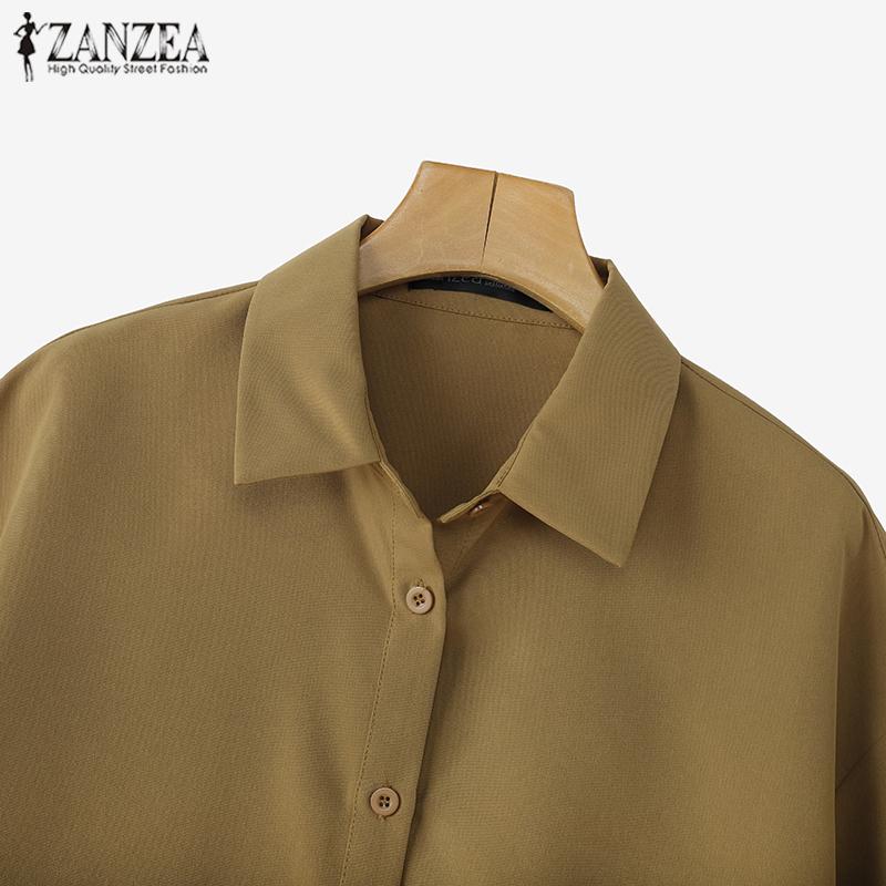 ZANZEA Damen Bluse mit Umlegekragen und kurzen Ärmeln, unregelmäßigem Saum und lässigem Print