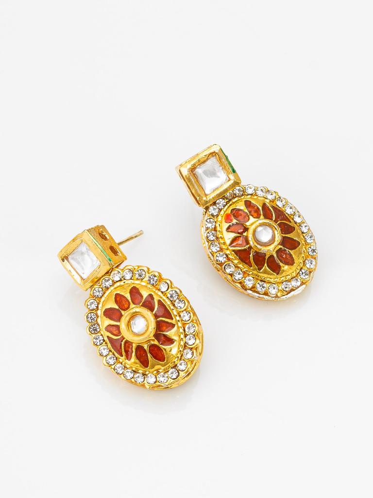 Gold-Plated Pink Stone-Studded & Beaded Handcrafted Jewellery Set