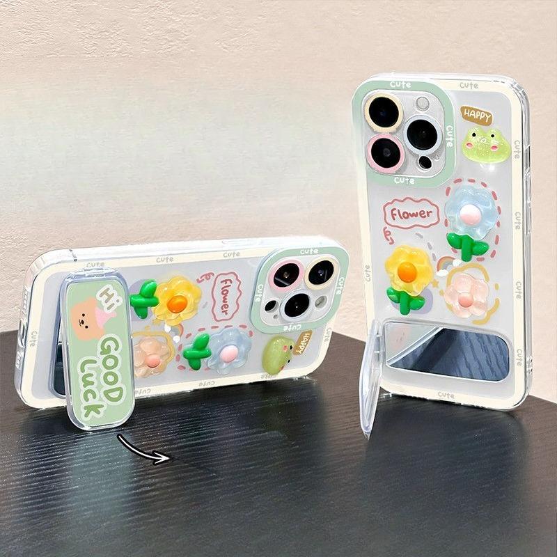 Frog Flower Is Suitable for Apple 16 Phone Cases with Mirror Brackets. The New Iphone15promax Protective Case Is Cute