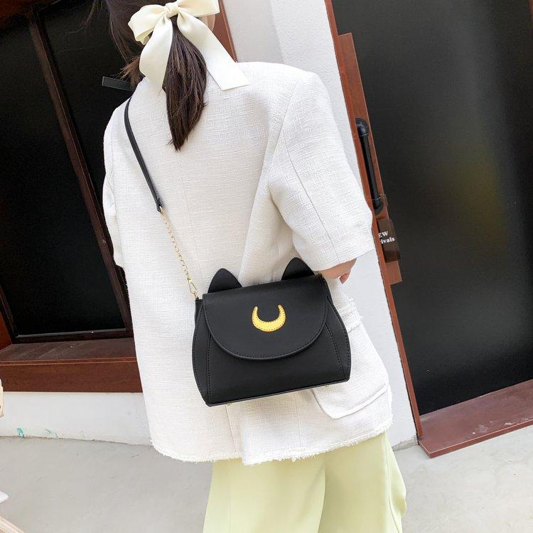 Summer Sailor Moon Ladies Handbag Black Luna Cat Shape Chain Shoulder Bag PU Leather Women Messenger Crossbody Small Bag Purses
