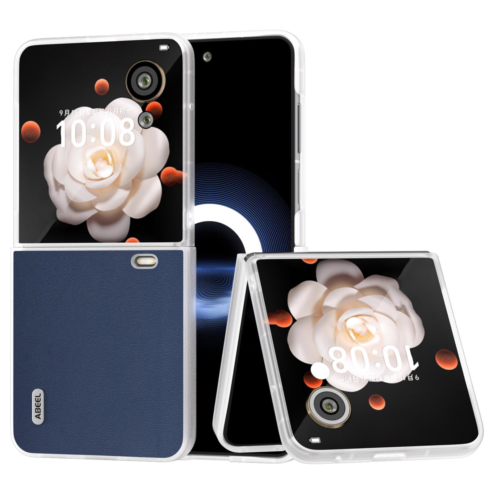 

For Honor Magic V Flip 5G Case Clear Matte Edge Genuine Cow Leather+PC Phone Shell Blue