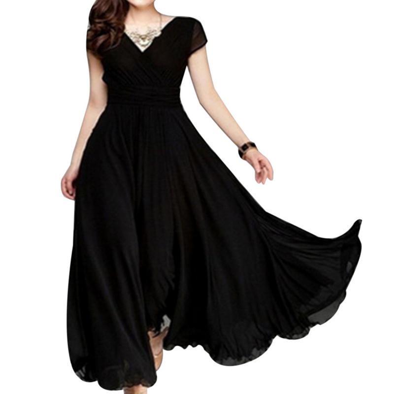 

Women Long Formal Evening Prom Party Bridesmaid Chiffon Ball Gown Dress Cocktail M чорний