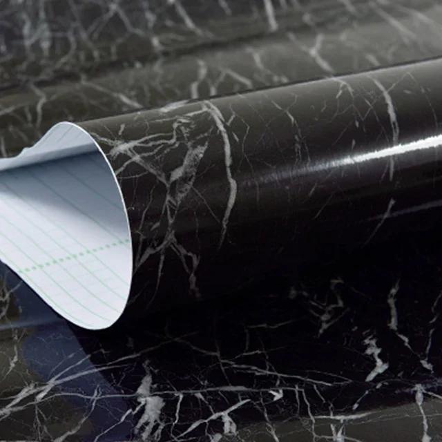 60cm Width Glossy Self Adhesive Solid Wallpaper Vinyl Marble Wall Stickers Waterproof Contact Paper for Kitchen Home Decor Film