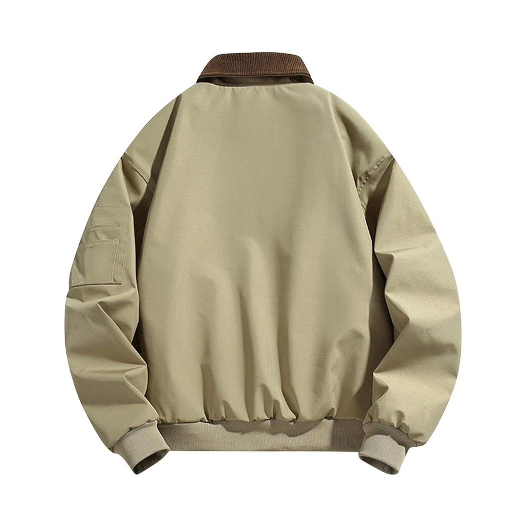 New Men's Lapel Jacket, Solid Color Casual Sports Coat, Full Zipper Lightweight Outdoor Workwear Top