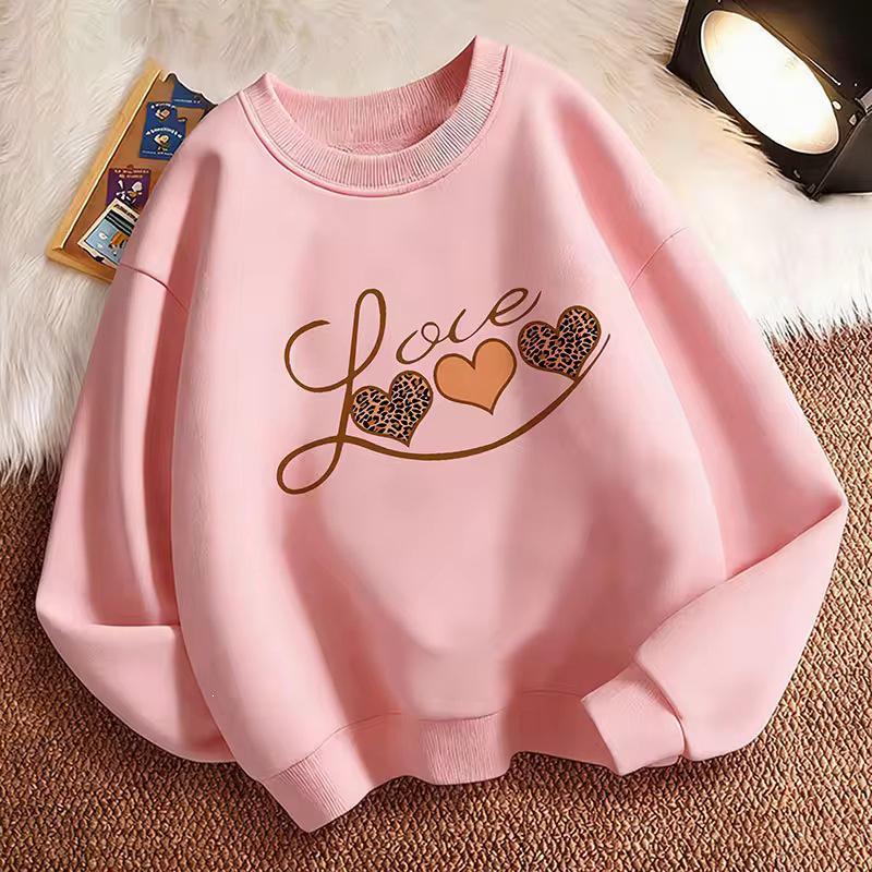 Children's Heart Print Long Sleeve Crew Neck Hoodie Sweatshirt